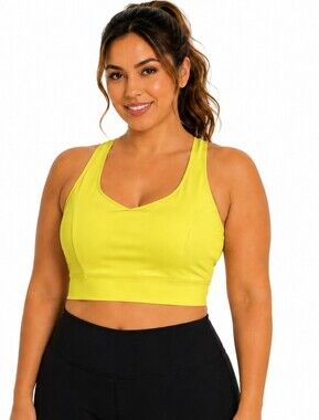 AS ROSE RICH ATHLETIC TOP Neon Yellow V-Neck Supportive Sports Bra SIZE Large